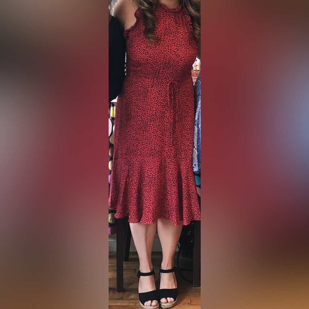 Who What Wear Red Animal Print Halter Dress